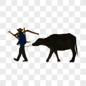 元素  |放牛的老者放牛的老人牧牛插画  |谷雨牧牛农田牧牛插画