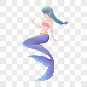 梦幻世界海洋日蓝色头发可爱美人鱼高清图片