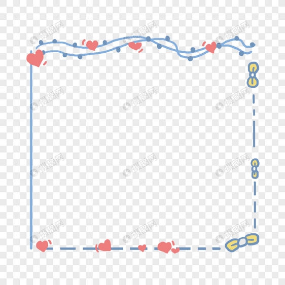 手绘方形藤蔓爱心蝴蝶结边框图片