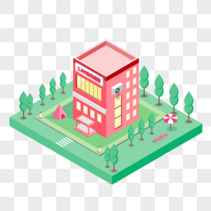 2.5D小清新红色居民房子建筑插画图片