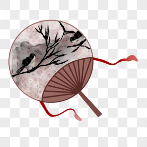 手绘水墨中国风扇子圆形扇图片