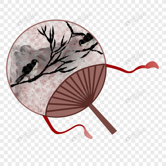 手绘水墨中国风扇子圆形扇图片