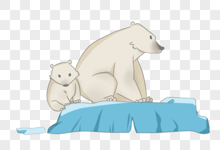 冰川融化的海洋动物北极熊父子手绘高清图片