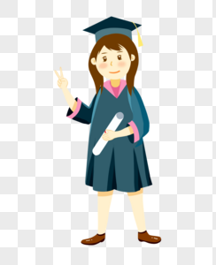 毕业季女生学士帽毕业证书剪刀手插画元素手绘图片