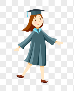 毕业季女生学士帽张开双手插画元素手绘毕业季高清图片素材
