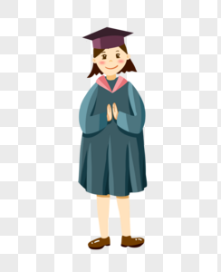 毕业季女生学士帽双手合十插画元素手绘图片