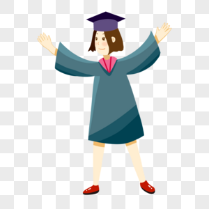 毕业季女生高举双手开心插画元素手绘图片