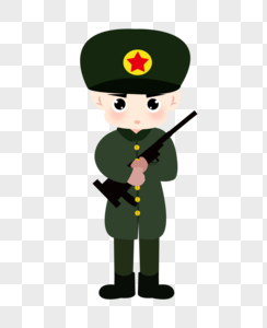 建军节军人站立持枪可爱卡通插画元素手绘图片