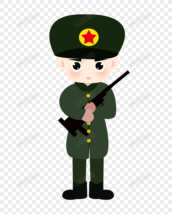 建军节军人站立持枪可爱卡通插画元素手绘图片