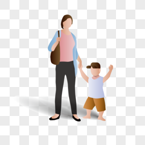 AI矢量图扁平化人物母亲牵着孩子母爱图片