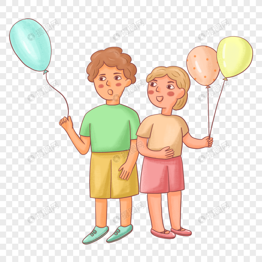 手绘小朋友玩气球人物形象图片