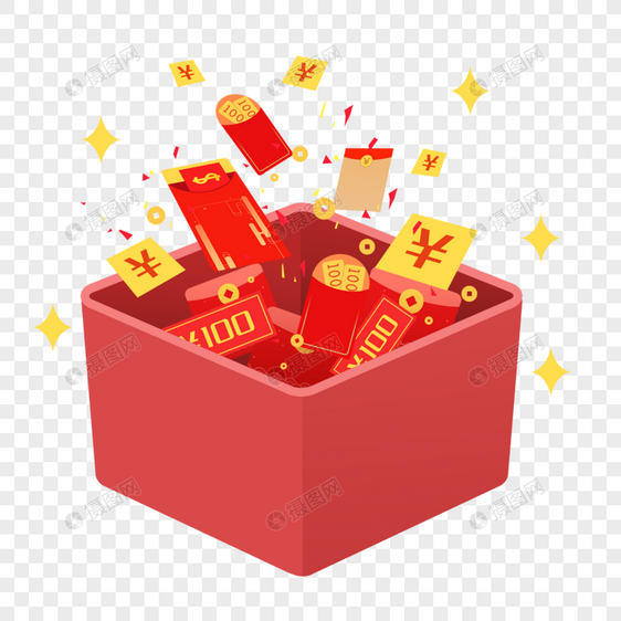 红包礼盒钞票素材图片