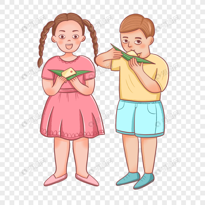 手绘小朋友吃粽子人物形象图片