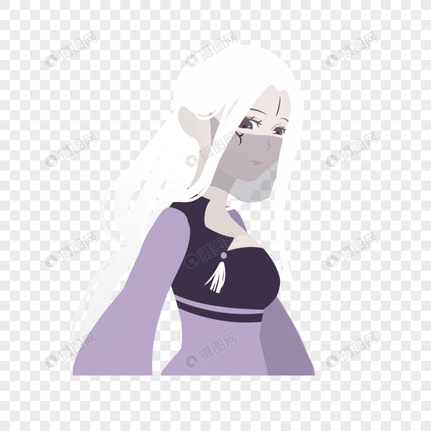 黑色透明面纱白发汉服女子魔教魔女形象