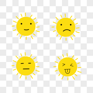 夏季各种表情的卡通太阳图片
