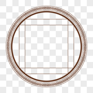 棕色回纹古典圆形格子窗边框素材图片