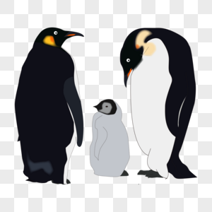可爱手绘卡通动物南极企鹅一家三口图片
