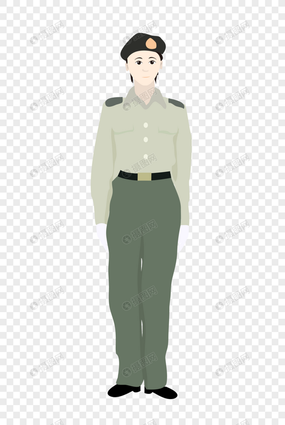 建军节军人女兵站立矢量插画元素手绘图片