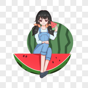 暑假夏日夏季吃小暑大暑吃西瓜的女孩图片