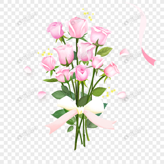 一束粉玫瑰手绘花卉岁素材图片