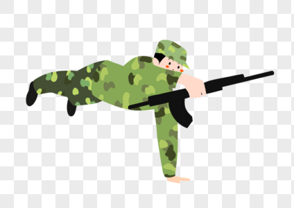 建军节军人单手俯卧撑持枪卡通插画元素设计图片