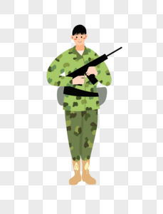 建军节军人站立持枪卡通插画元素设计图片