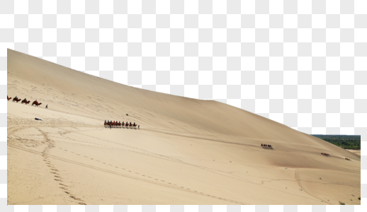 敦煌鸣沙山驼队行走沙漠中高清图片