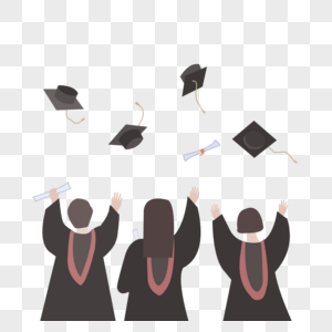 穿着毕业服的学生们一起开心的扔帽子图片