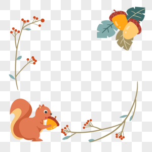 手绘卡通动物松鼠装饰花边边框高清图片