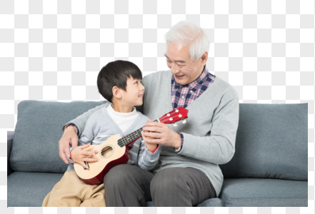 的孙子照片  |孙子在书房玩手机特写元素  |祖孙情可爱的爷孙俩插画