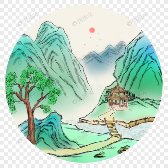 中国风田园山水图片