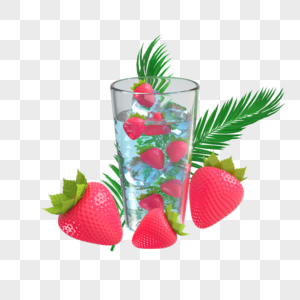 草莓冰块冷饮图片