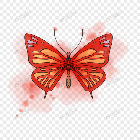 手绘水彩红色蝴蝶图片