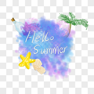 沙滩阳光海星夏日旅行标签图片