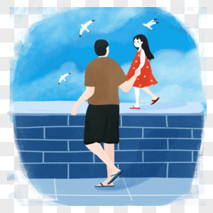 父亲牵着女儿的背影高清大图图片