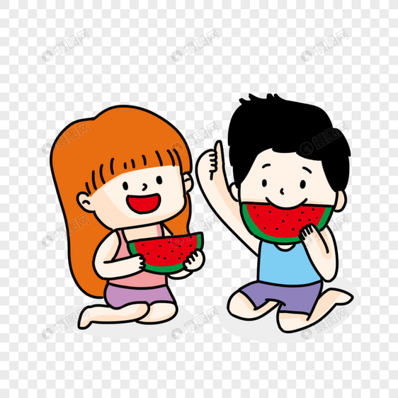 卡通可爱吃西瓜的小孩图片