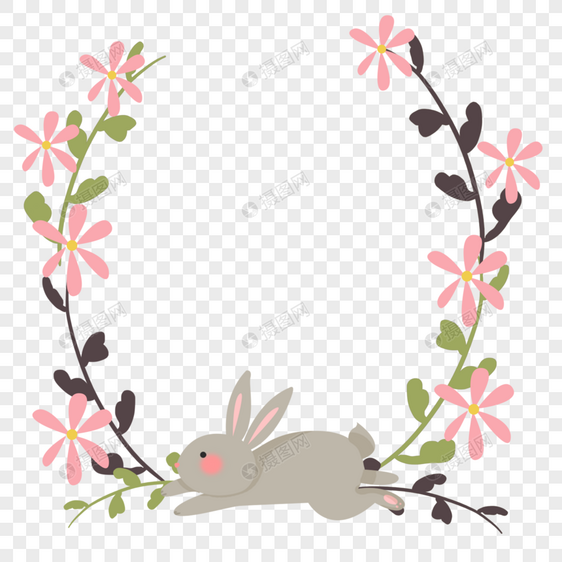 手绘卡通动物兔子花朵边框图片