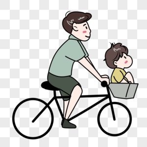 骑着自行车的父亲载着儿子图片