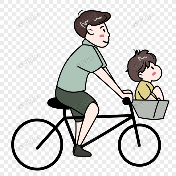 骑着自行车的父亲载着儿子图片