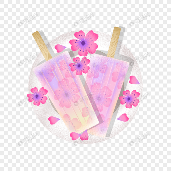 可商用粉色扁平清新卡通清凉一夏花朵冰棍少女心雪糕图片