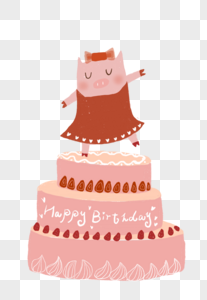 猪你生日快乐蛋糕手绘插画高清图片