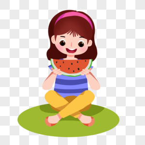 卡通蓝色条纹短袖女孩插图图片素材