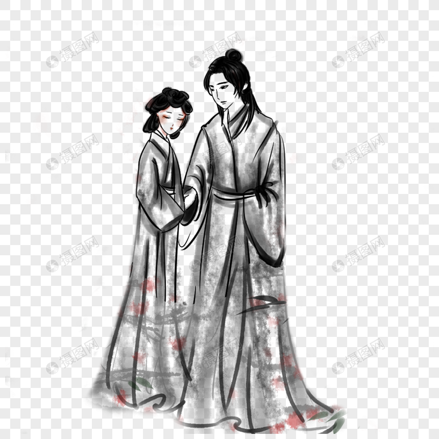 卡通水墨才子佳人插图