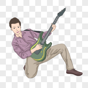 卡通简约人物音乐吉他元素图片