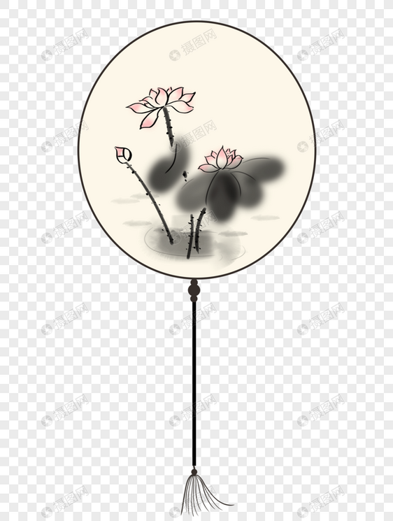 手绘古风荷花扇子图片