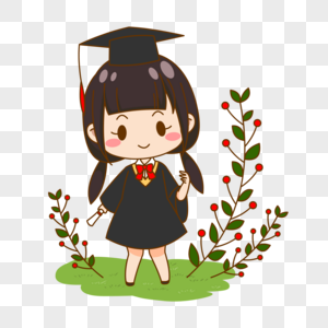 毕业季卡通学生穿学士服女孩图片