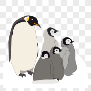 卡通手绘可爱动物南极企鹅妈妈与宝宝图片
