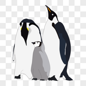 卡通手绘可爱动物南极企鹅一家三口图片