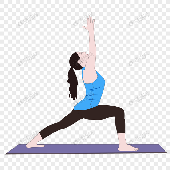 卡通手绘人物瑜伽垫上锻炼的美女图片