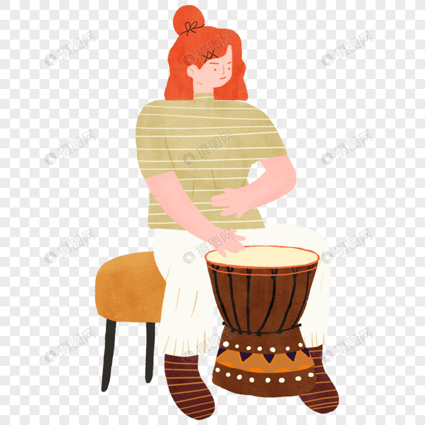 女孩玩非洲鼓图片